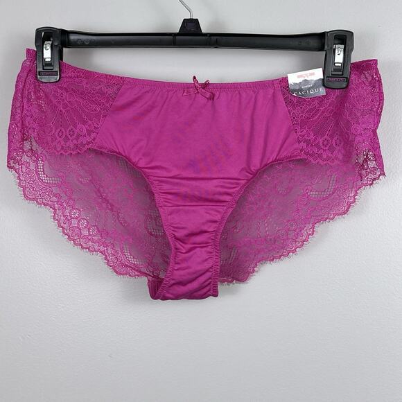 Cacique Plus Size 14/16 Cheeky Panties Dark Pink Lace Faux Corset Back New NWT - Picture 1 of 8